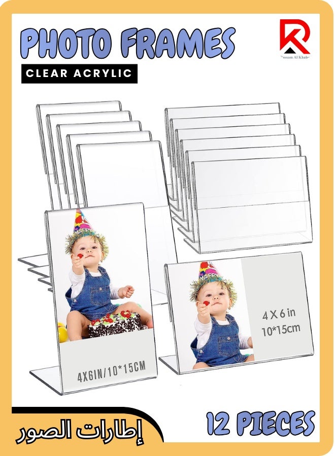 Rassam Al Khaleej Acrylic Desktop Photo Frames, 12 Pieces Clear Sign Holder, Slant Back Display Stand, 10x15cm, for Home Office Restaurant Desk - Image 1